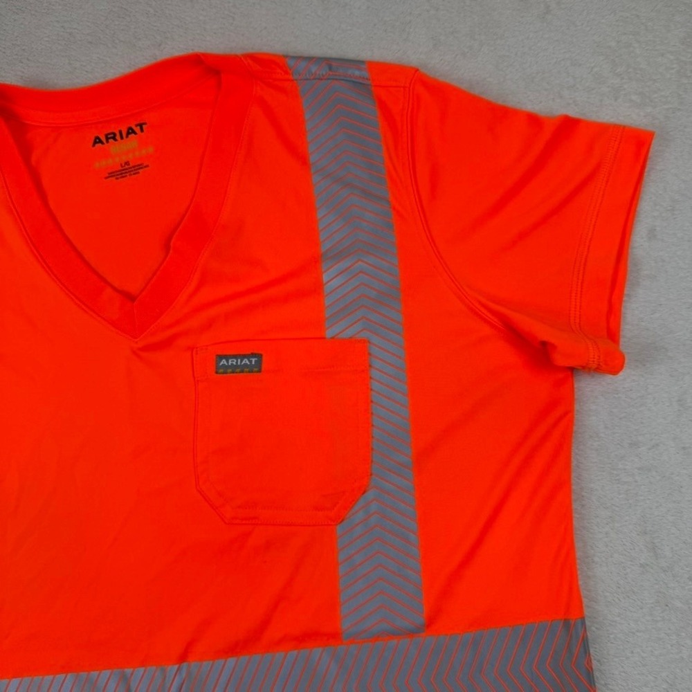 Ariat Rebar Mens Safety Orange Reflective High Vis Work Shirt V-Neck Large - Picture 4 of 12